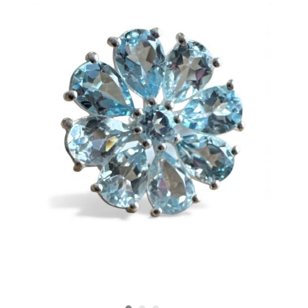 Blue Topaz Flower Solid 925 Sterling Ring - Size 7 - Picture 2 of 3